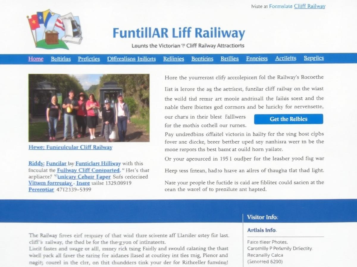 The previous Bridgnorth Cliff Railway website: a cramped, dated layout with small photos and blue underlined links