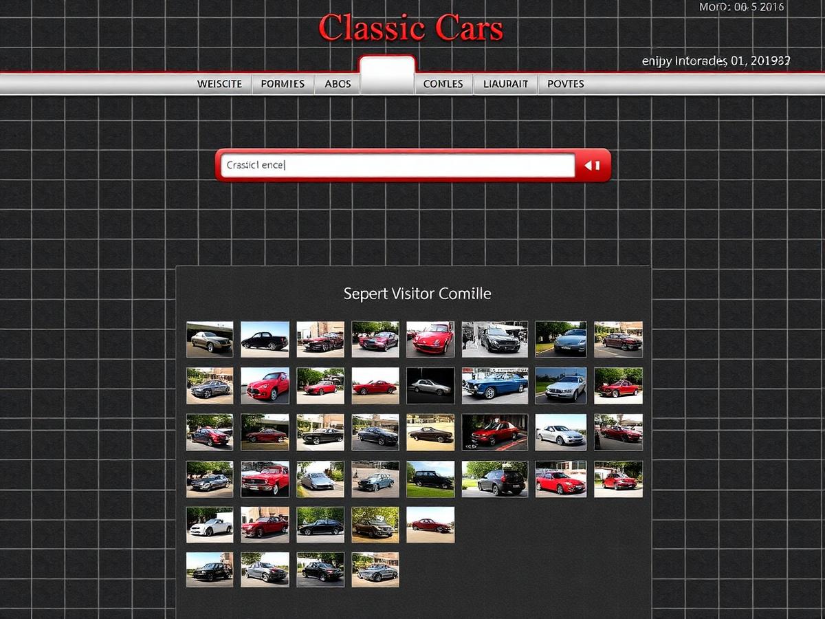 The previous My Classic UK website: a dark tiled background with tiny thumbnail car photos in a table