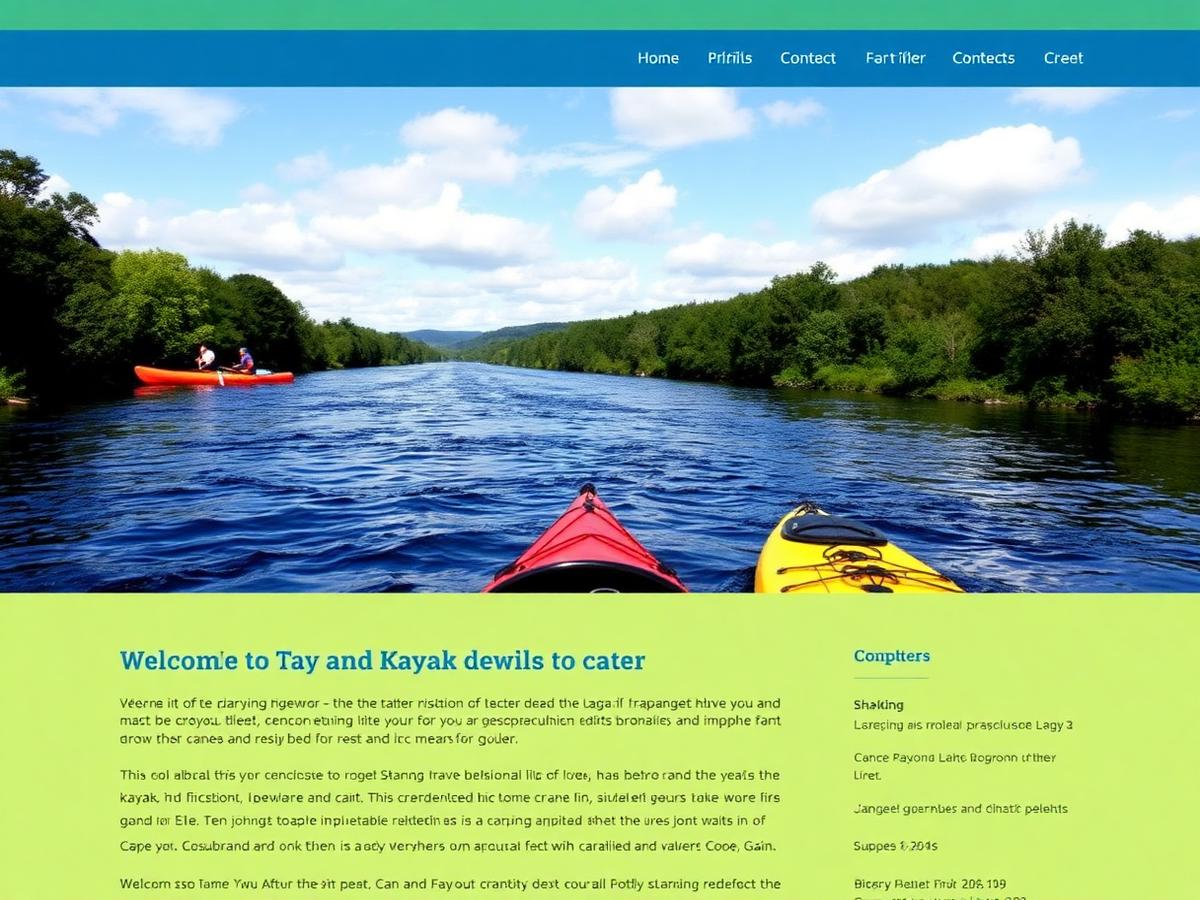 The previous River Severn Canoes website: clashing blue and green with a stretched header photo
